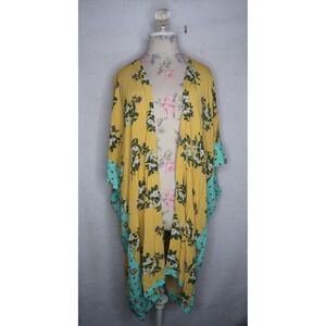 Matilda Jane Floral Kimono Cardigan Yellow Mint XS/S Boho Open Front Whimsical
